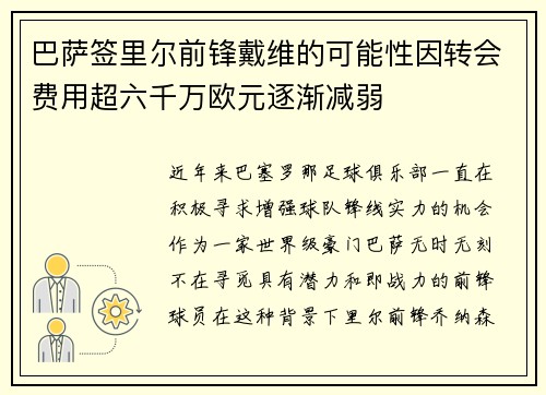 巴萨签里尔前锋戴维的可能性因转会费用超六千万欧元逐渐减弱
