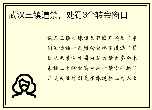 武汉三镇遭禁，处罚3个转会窗口