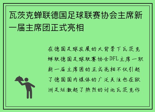 瓦茨克蝉联德国足球联赛协会主席新一届主席团正式亮相